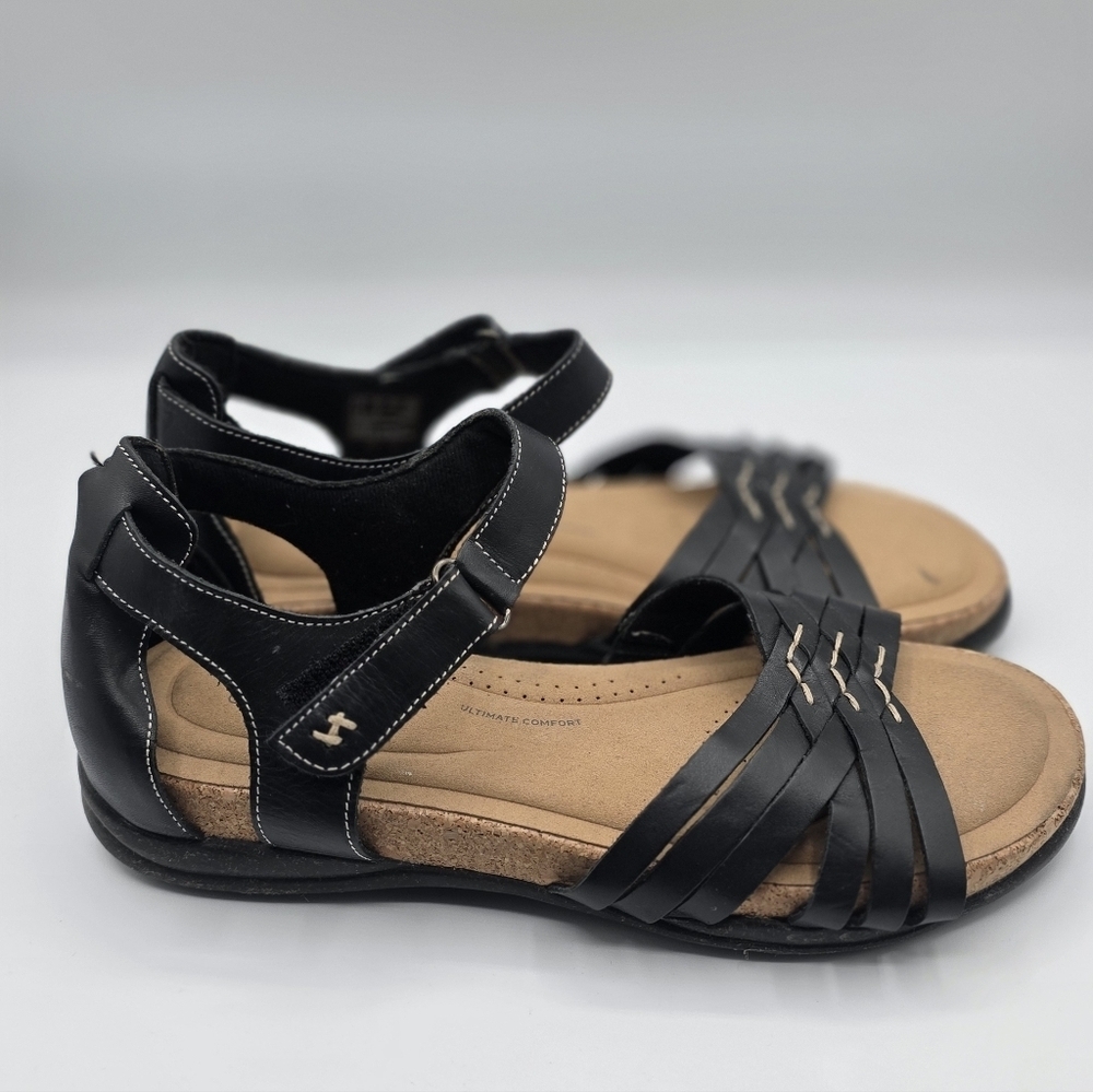 Clarks® Roseville Cove Women's Leather SandalsShoes Size 10 Black Cushioned - Picture 8 of 14